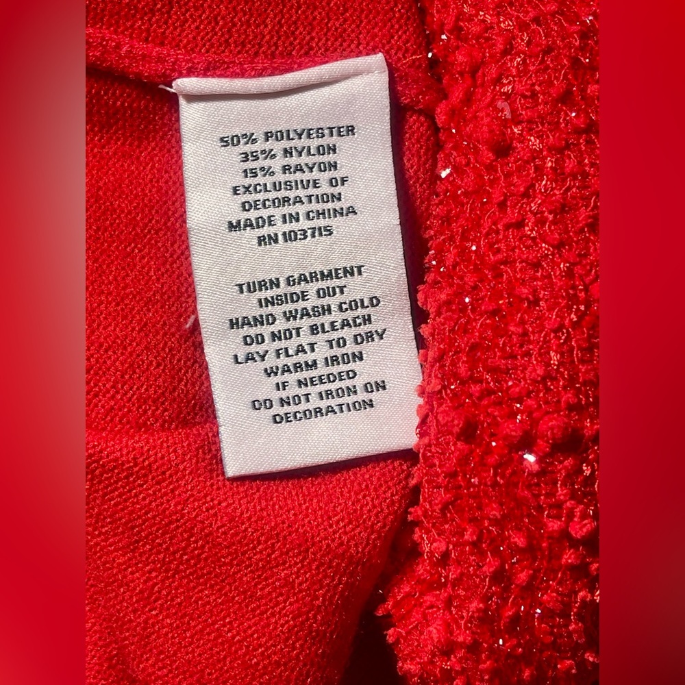 Nanette Lepore Vibrant Red Knit Top with Sequin Sleeves Holiday Party Size M - Picture 6 of 7